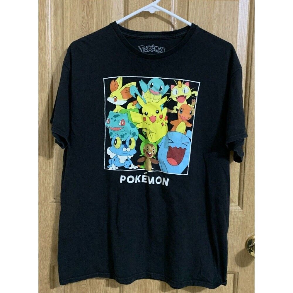 Pokemon Pikachu and Friends T-Shirt Men’s Large Black Graphic Anime Tee